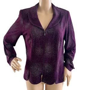 R&K Evening Purple Glitter Zip Up Shirt Top